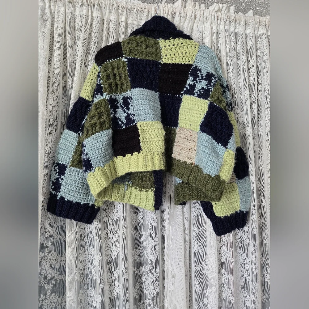Handmade Wool Patchwork Cardigan – Super Thick & Heavy – Oversized Fit - Picture 8 of 9